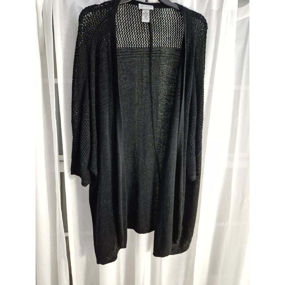 Catherines Cardigan Womens 3X Black Open Front Pointelle Knit Lightweight Layer